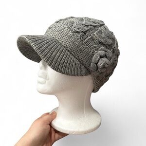 Y2K Cable Knit Flower Hat with Visor